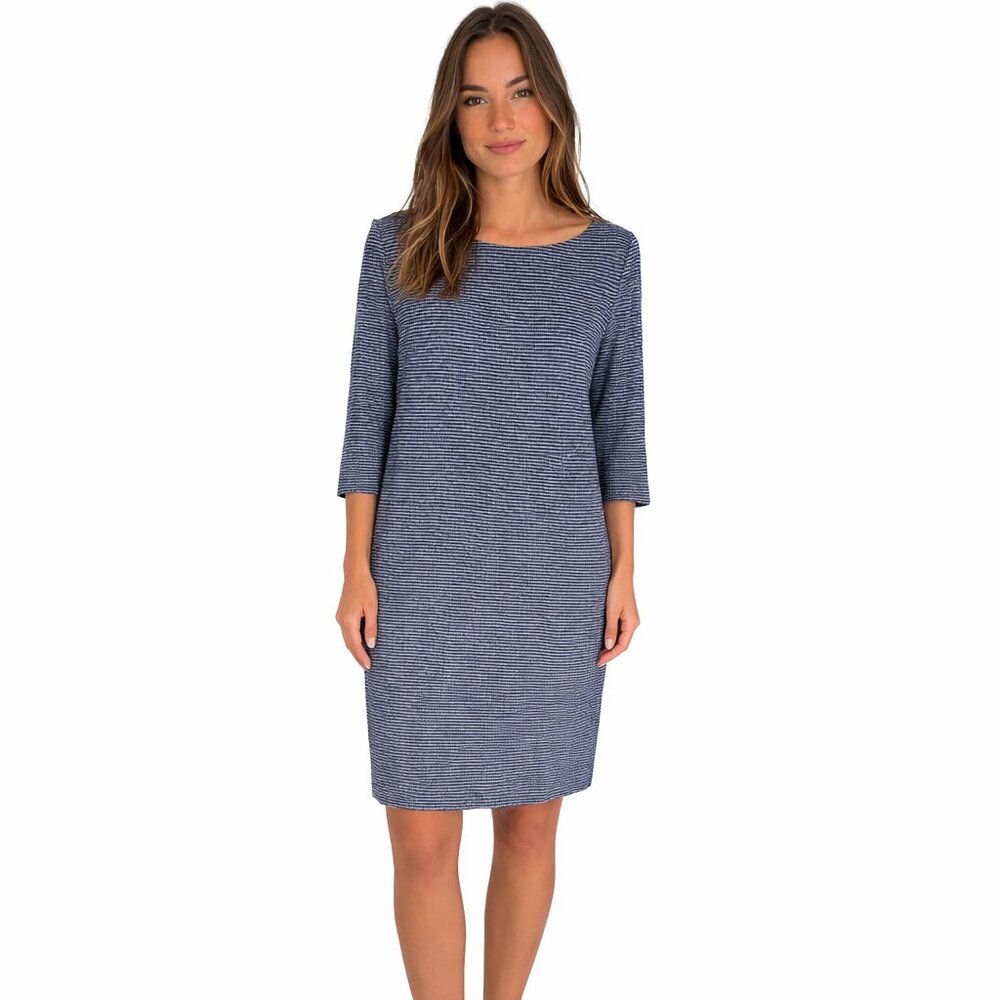 J Jill Shift Dress Size M Petite Pockets Pullover Black White Pattern